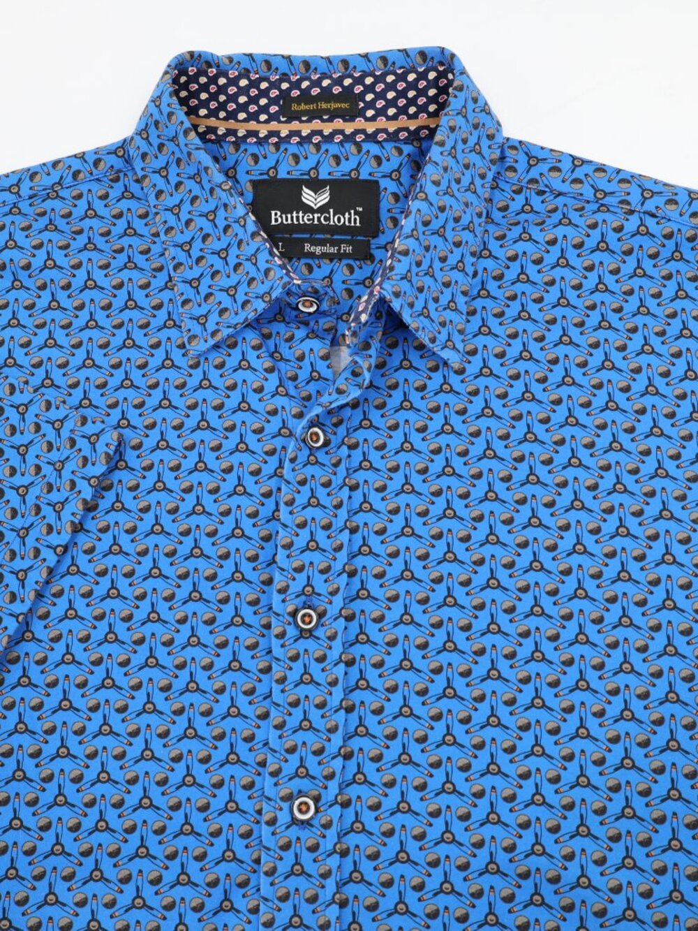 Buttercloth Shirt Mens Large Airplane propeller parts Button Up Robert Herjavec
